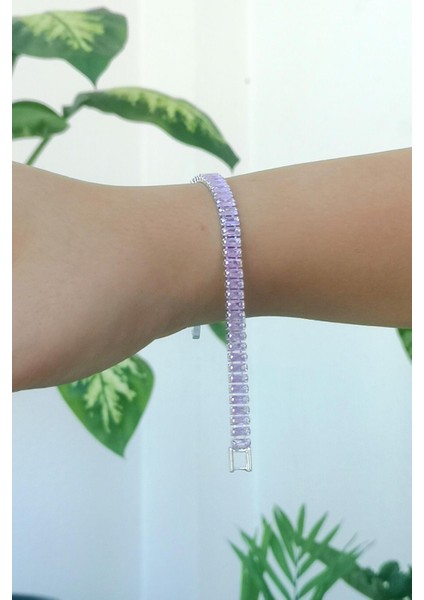 Pembe Zirkon Taşlı Baget Model Silver Su Yolu Bileklik