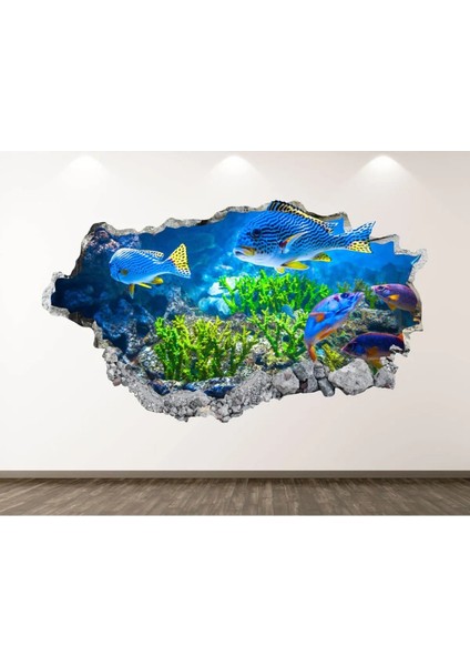 Büyük Akvaryum Balıklar ve Deniz Full Hd Baskı 3D Modern Duvar Sticker