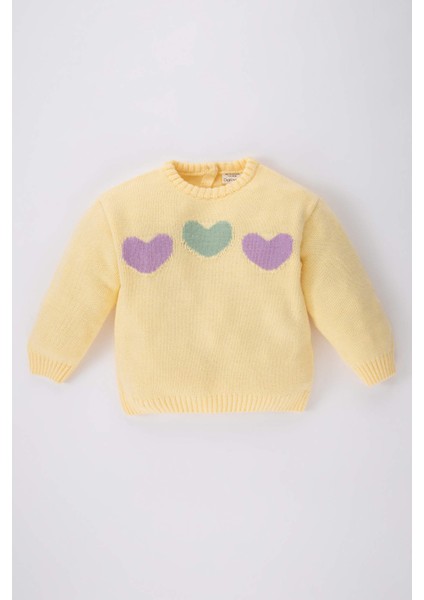 Kız Bebek Bisiklet Yaka Kalp Desenli Kazak A5671A523WN