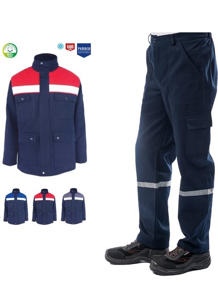 Kışlık İş Takımı Çok Cepli Reflektörlü Mont 4111 ve 7/7 İş Pantolonu 2958 Lacivert Renk Yüzde Yüz Pamuk fiyatları