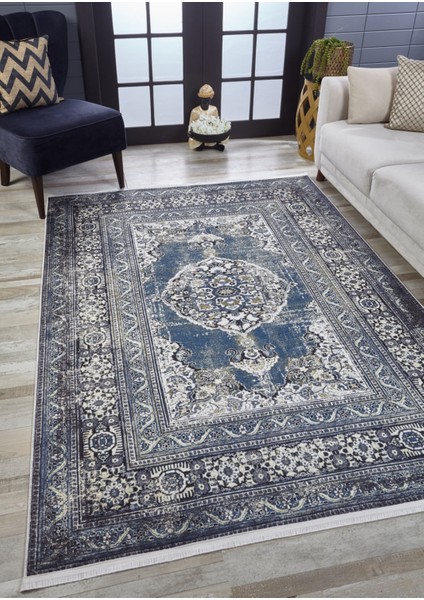 Bhubaneshwar Lacivert Klasik Yuvarlak Dijital Baskı Halı