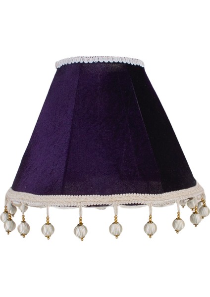 Mor Kadife Vintage Abajur Beyaz Metal Incili Ayak AB07462