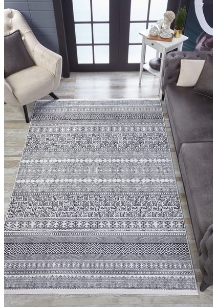 Vehari Siyah Modern Dijital Baskı Halı