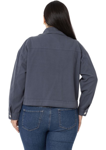 Büyük Beden Çift Cepli Gabardin Kısa Antrasit Ceket modelleri