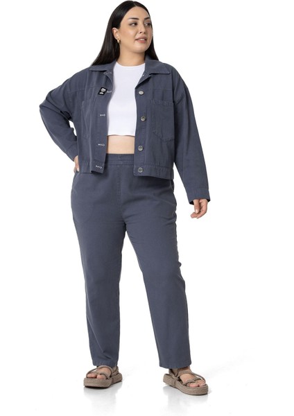 Büyük Beden Çift Cepli Gabardin Kısa Antrasit Ceket fırsatları