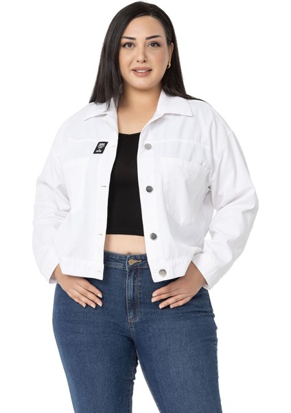 Büyük Beden Çift Cepli Gabardin Kısa Beyaz Ceket fiyatları