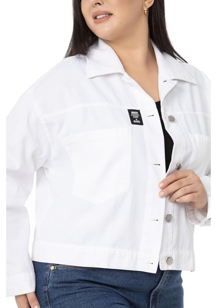 Büyük Beden Çift Cepli Gabardin Kısa Beyaz Ceket indirimleri