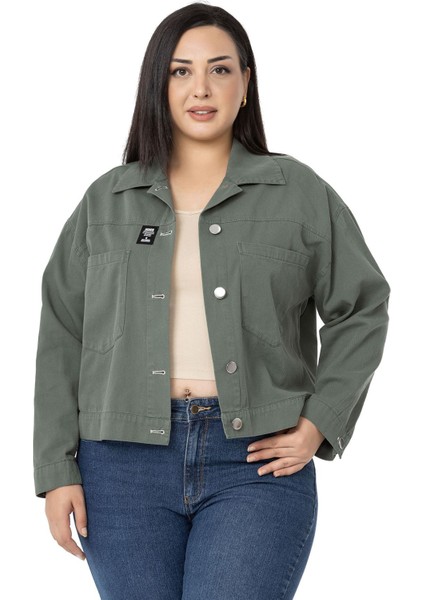 Büyük Beden Çift Cepli Gabardin Kısa Haki Ceket fiyatları