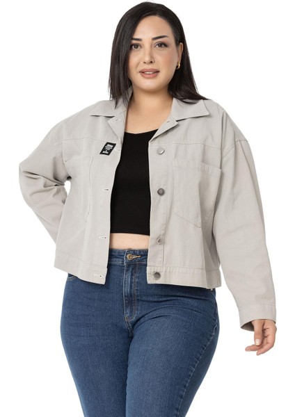 Büyük Beden Çift Cepli Gabardin Kısa Taş Rengi Ceket fiyatları