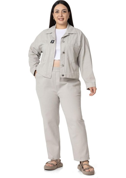 Büyük Beden Çift Cepli Gabardin Kısa Taş Rengi Ceket fırsatları