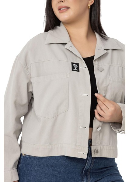 Büyük Beden Çift Cepli Gabardin Kısa Taş Rengi Ceket indirimleri