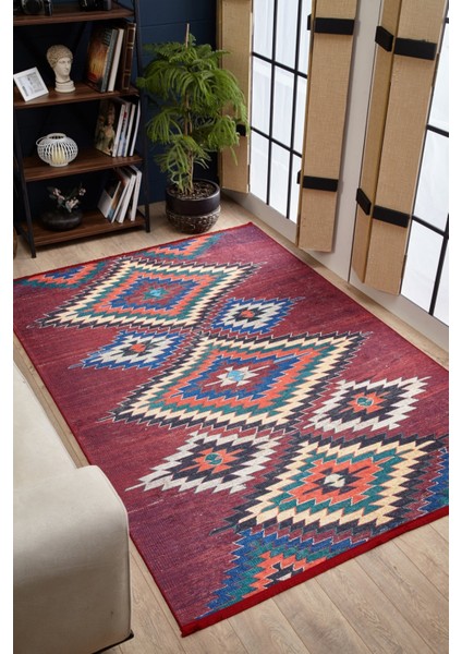 Bhopal Bordo Modern Dijital Baskı Halı