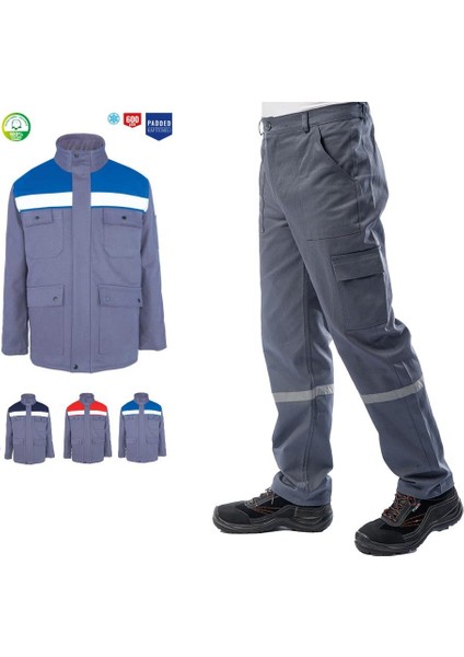 Kışlık Iş Takımı Çok Cepli Reflektörlü Mont 4111 ve 7/7 Iş Pantolonu 2958 Gri Renk Yüzde Yüz Pamuk fırsatları