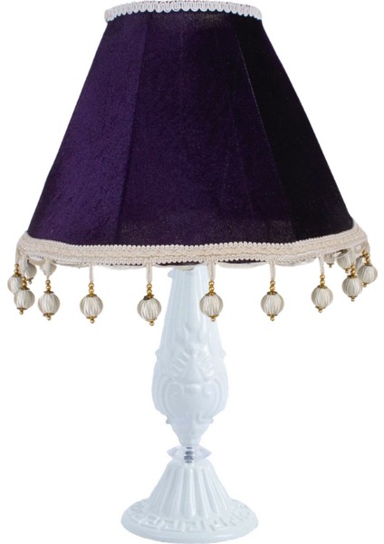 Mor Kadife Vintage Abajur Beyaz Metal Ayak AB07464