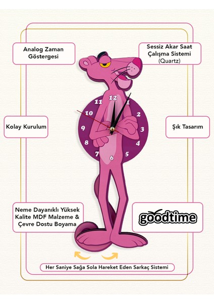 Goodtime Pembe Panter Dekoratif Duvar Saati