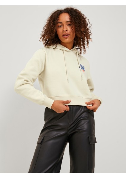 Kapüşonlu Rahat Kesim Ekru Kadın Sweatshirt 12241834