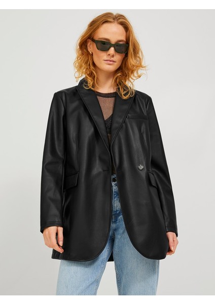 Kruvaze Yaka Siyah Kadın Blazer Ceket 12227940
