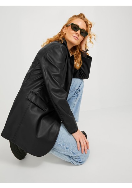 Kruvaze Yaka Siyah Kadın Blazer Ceket 12227940