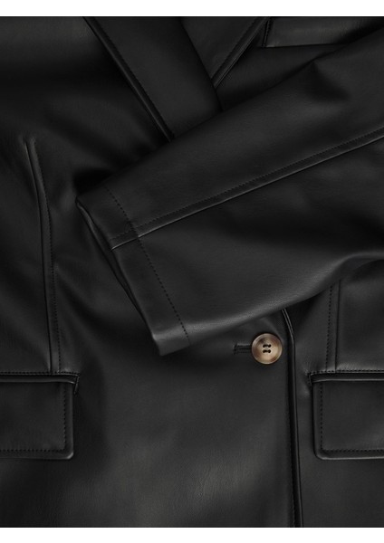 Kruvaze Yaka Siyah Kadın Blazer Ceket 12227940