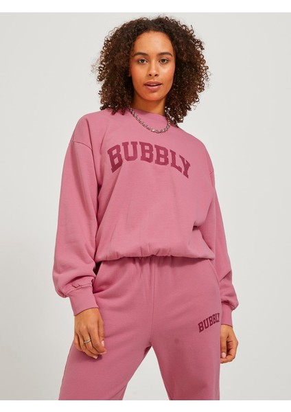 Sıfır Yaka Rahat Kesim Pembe Kadın Sweatshirt 12244363