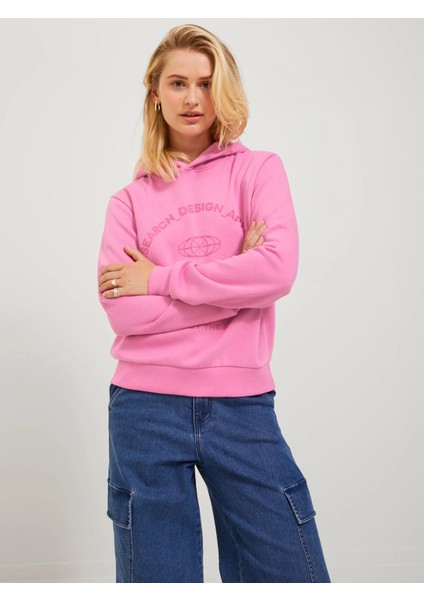 Kapüşonlu Rahat Kesim Pembe Kadın Sweatshirt 12250183
