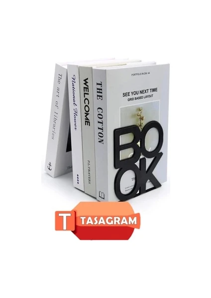 Book Yazılı Metal Kitap Desteği - Kitap Tutucu - Ev ve Ofis Dekoratif Aksesuar Siyah