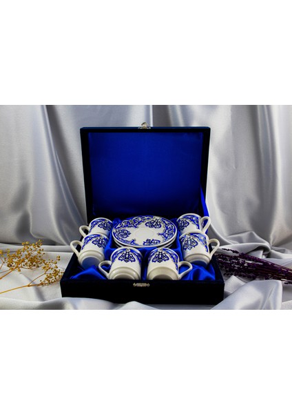 6'lı Porselen Fincan Takımı Kadife Kutulu