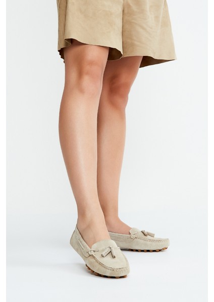 Karen Kadın Bej Süet Hakiki Deri Loafer Ayakkabı 355 4042 Bn Ayk Y23