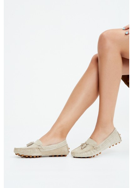 Karen Kadın Bej Süet Hakiki Deri Loafer Ayakkabı 355 4042 Bn Ayk Y23 modelleri