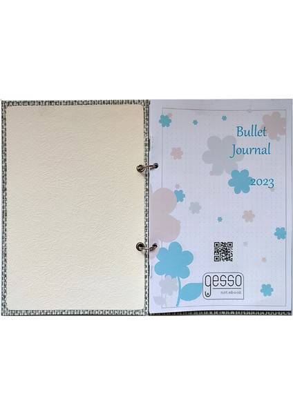 Fabrıc Bullet Journal ( Krem - Keten - 15X21CM - Düz - Çiçekli Sayfalar )