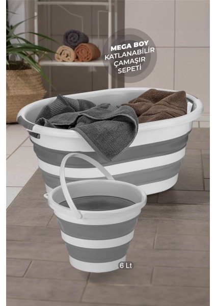 2'li Set - Mega Katlanır Sele Çamaşır Sepeti Yeni Nesil Katlanabilir Akordiyon Su Kovası
