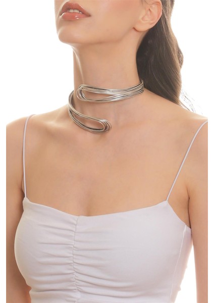 Kadın Antik Gümüş Kaplama Açık Bant El Yapımı Tel Sarma Tasarım Kolye&choker modelleri