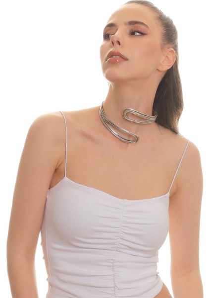 Kadın Antik Gümüş Kaplama Açık Bant El Yapımı Tel Sarma Tasarım Kolye&choker fırsatları