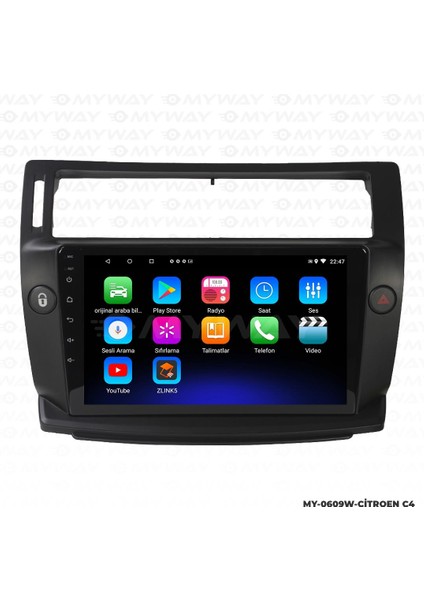 Citroen C4 Android 12 Multimedya Carplay 2gb RAM+32GB HDD Navigasyon Ekran