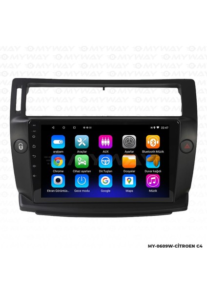 Citroen C4 Android 12 Multimedya Carplay 2gb RAM+32GB HDD Navigasyon Ekran