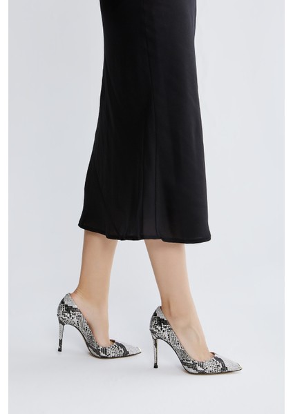 Caroline Kadın Siyah Yılan Hakiki Deri Topuklu Ayakkabı 613 27129 Bn Ayk Y23