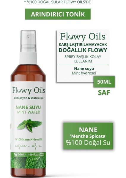 Nane Suyu Arındırıcı Tonik %100 Tam Saf Doğal Yağlı Distilasyon Hidrosöl Suyu Mint Hydrosol 50ML