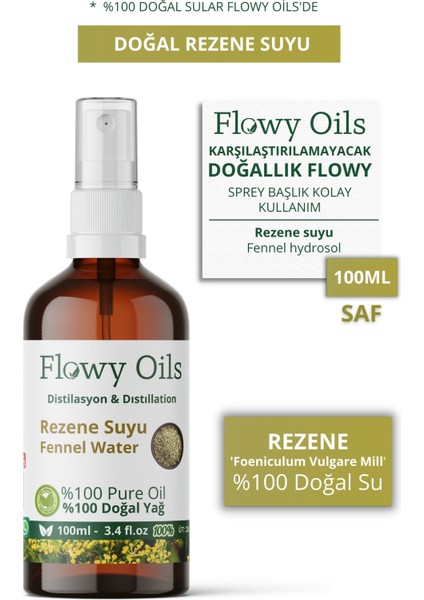 Rezene Suyu Cam Şişe %100 Tam Saf Doğal Yağlı Distilasyon Hidrosöl Suyu Fennel Hydrosol 100ML