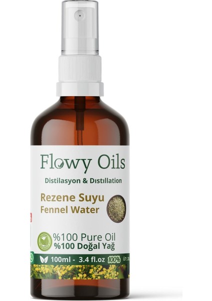 Rezene Suyu Cam Şişe %100 Tam Saf Doğal Yağlı Distilasyon Hidrosöl Suyu Fennel Hydrosol 100ML