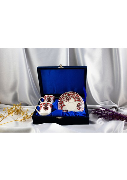 2'li Porselen Fincan Takımı Kadife Kutulu
