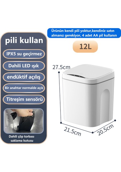 12 Lt Akıllı Sensörlü Çöp Kutusu - Beyaz (Yurt Dışından)