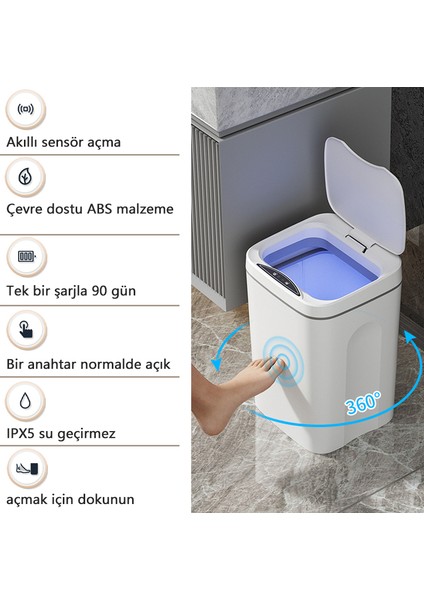 12 Lt Akıllı Sensörlü Çöp Kutusu - Beyaz (Yurt Dışından)