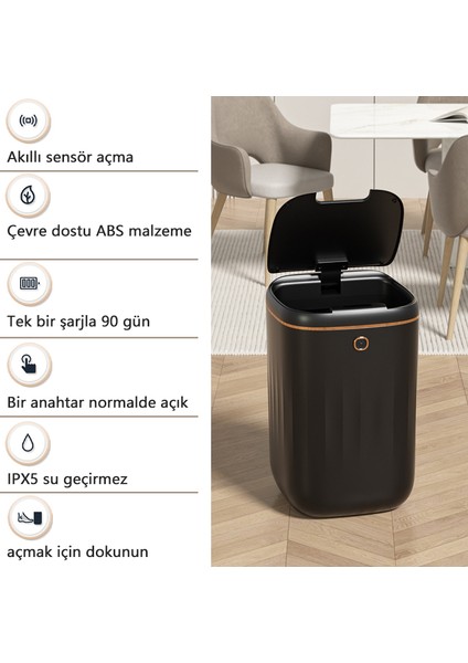24 Lt Otomatik Akıllı Çöp Kutusu - Siyah (Yurt Dışından)