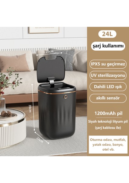 24 Lt Otomatik Akıllı Çöp Kutusu - Siyah (Yurt Dışından)