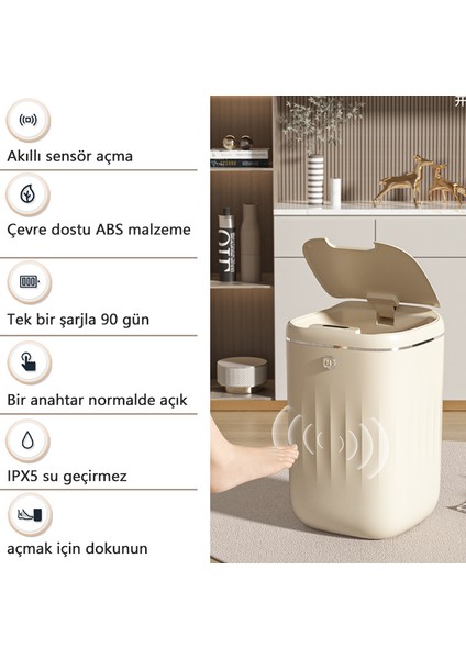 24 Lt Otomatik Akıllı Çöp Kutusu - Krem (Yurt Dışından)