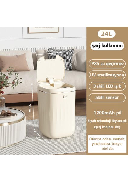 24 Lt Otomatik Akıllı Çöp Kutusu - Krem (Yurt Dışından)