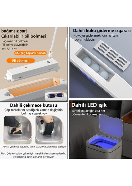 16 Lt Akıllı Sensörlü Çöp Kutusu - Beyaz (Yurt Dışından)