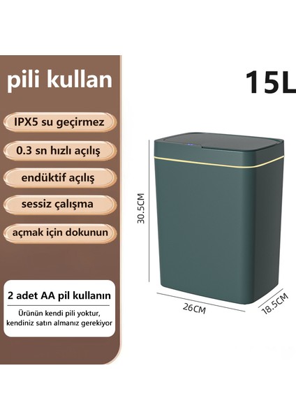 15 Lt Akıllı Çöp Kutusu - Yeşil (Yurt Dışından)