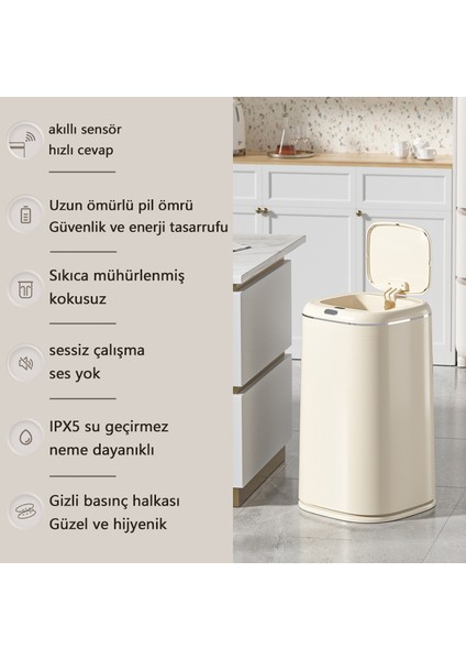 35 Lt Büyük Kapasiteli Akıllı Çöp Kutusu - Krem (Yurt Dışından) fiyatları