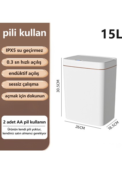 15 Lt Akıllı Çöp Kutusu - Beyaz (Yurt Dışından)